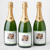 Greenery  Script Wedding Wine Label Sparkling Wijnetiket (Flessen)