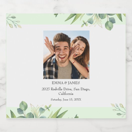 Greenery  Script Wedding Wine Label Sparkling Wijnetiket (Enkel label)