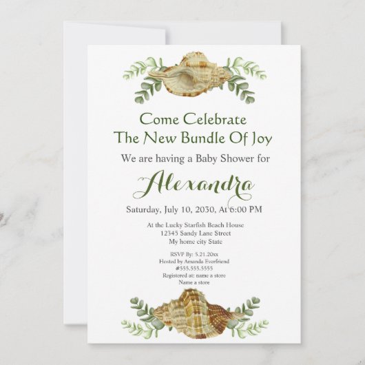 Greenery Seashell Cream Shells Baby shower (Voorkant)