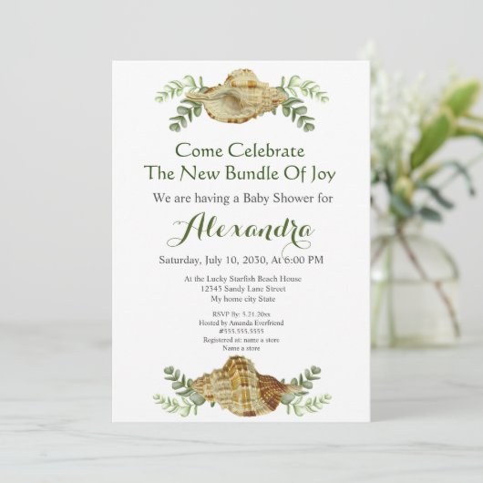 Greenery Seashell Cream Shells Baby shower (Staand voorkant)