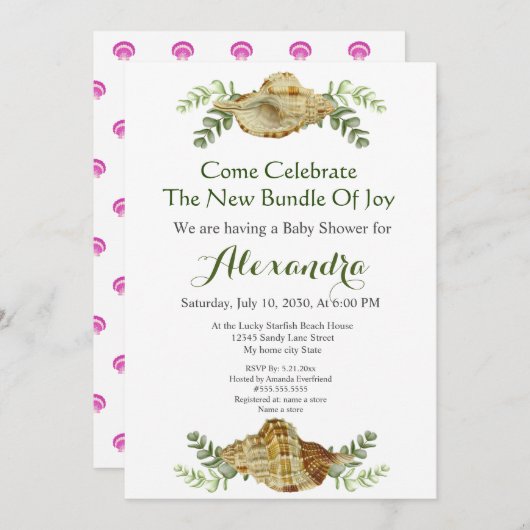 Greenery Seashell Cream Shells Baby shower (Voorkant / Achterkant)