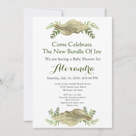 Greenery Seashell Cream Shells Baby shower (Voorkant)