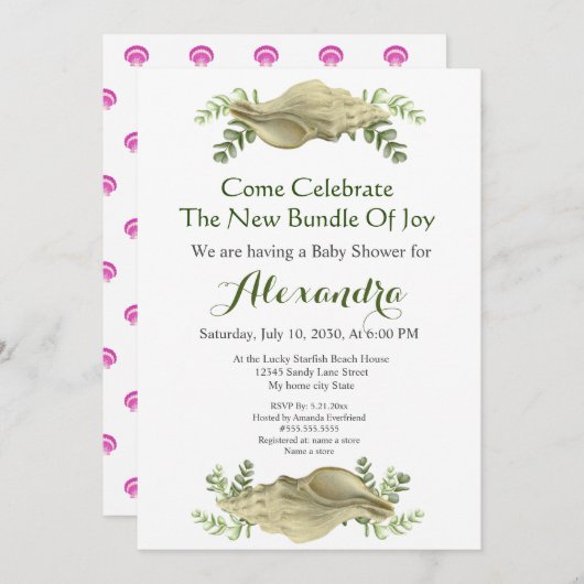 Greenery Seashell Cream Shells Baby shower (Voorkant / Achterkant)
