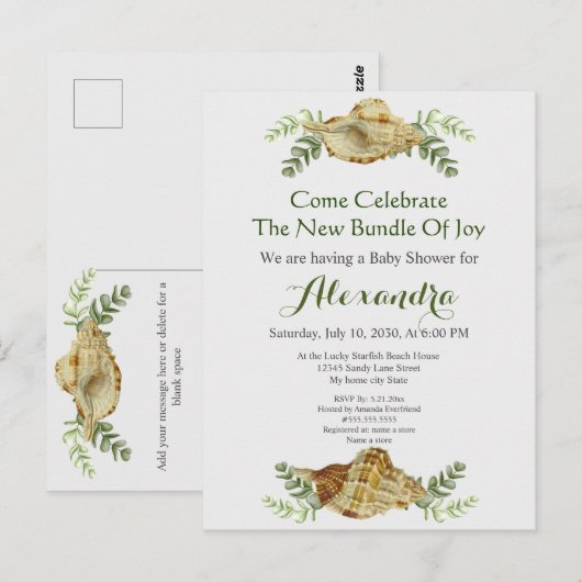 Greenery Seashell Cream Shells Baby shower Briefkaart (Voorkant / Achterkant)