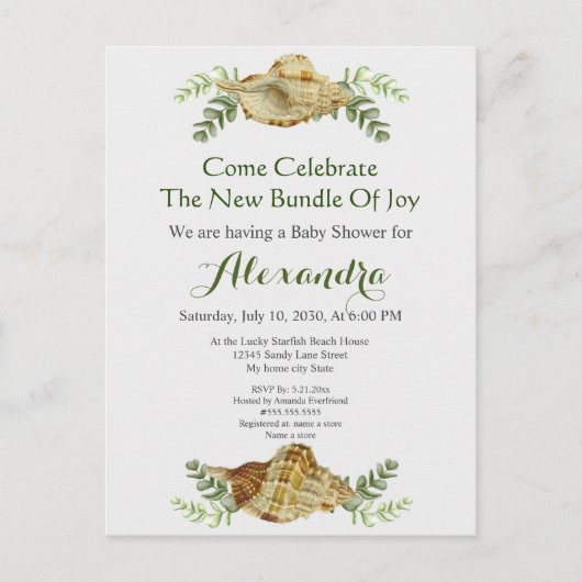 Greenery Seashell Cream Shells Baby shower Briefkaart (Voorkant)