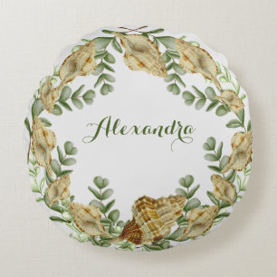Greenery Seashell Nautical Cream Shells Rond Kussen