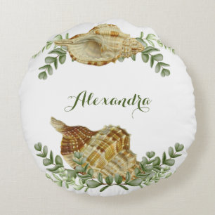 Greenery Seashell Nautical Cream Shells Rond Kussen