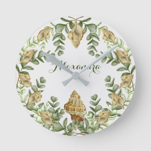 Greenery Seashell Nautical Cream Shells Ronde Klok (Voorkant)
