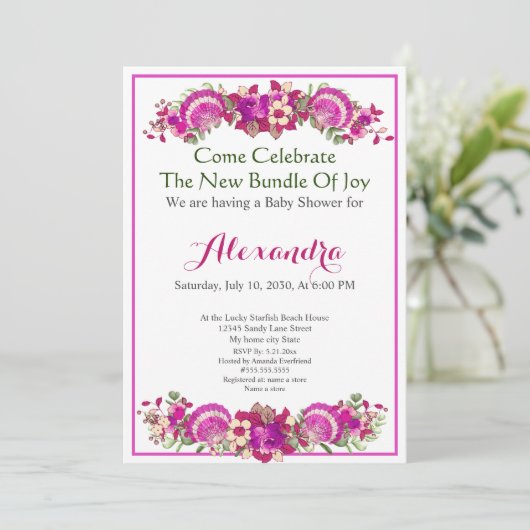 Greenery Seashell Pink Girl Floral Baby shower (Staand voorkant)