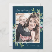 Greenery Season's Greetings | Navy Foto Feestdagenkaart (Voorkant)