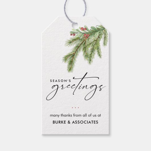 Greenery Seasons Greetings uit de bedrijfsfeestdag Cadeaulabel (Voorkant)