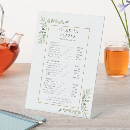 Greenery Service Menu Price List Reclamebord Met Voetstuk (Insitu)