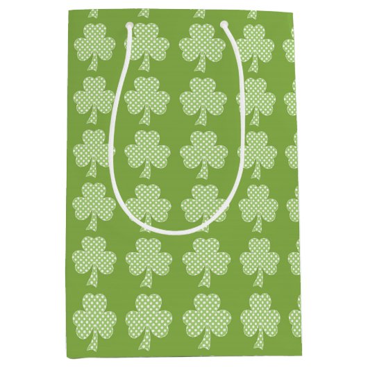 Greenery Shamrock Clover Polka stipt Patrick's Day Medium Cadeauzakje (Voorkant)