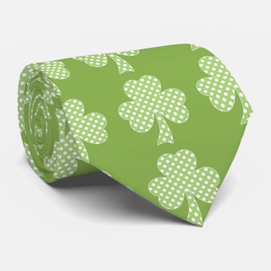 Greenery Shamrock Clover Polka stipt Patrick's Day Stropdas (Opgerold)