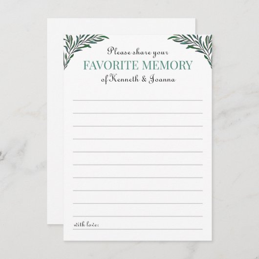 Greenery Share Favoriete Memory Jubileum Game Informatiekaartje (Voorkant / Achterkant)