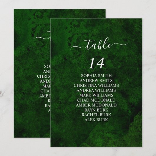 Greenery & Silver Calligraphy Seating Chart Cards Kaart (Voorkant / Achterkant)