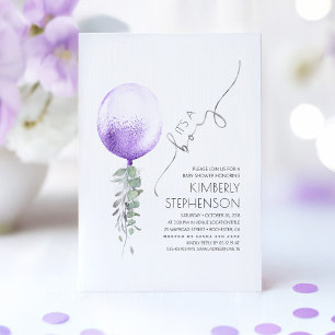 Greenery Silver en Paarse ballonvaarders Baby show Kaart