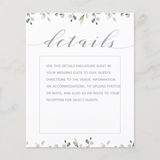 Greenery Silver Fancy kalligrafie Weddenschap Deta (Voorkant)