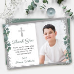 Greenery Silver Glitter First Holy Communion Photo Bedankkaart<br><div class="desc">Greenery Silver Glitter First Heilige Communauteit Foto Hartelijk dank</div>