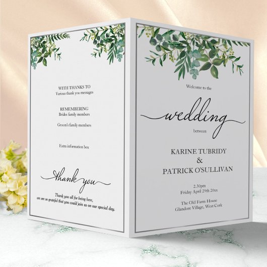 Greenery & Silver trouwprogramma, elegant letterty
