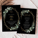 Greenery Simple Black Monogram in één bruiloft Kaart<br><div class="desc">Dit griezelige, eenvoudige zwarte monogram in één huwelijksuitnodigingsontwerp biedt een eenvoudige mix en past de coördinerende stijlen in zwart-wit aan met delicate grijze elementen, waardoor je een fraaie bloei rond eenvoudige, geavanceerde typografie en een prachtig, minimaal kalligrafiekscript kunt realiseren. De waterverf eucalyptus en andere botanische bladeren zijn prachtig doorheen, met...</div>