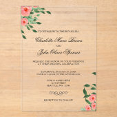 Greenery Simple Peach Flowers Weddenschappen Acryl Uitnodigingen (Voorkant)