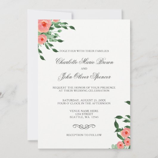 Greenery Simple Peach Flowers Weddenschappen Kaart (Voorkant)