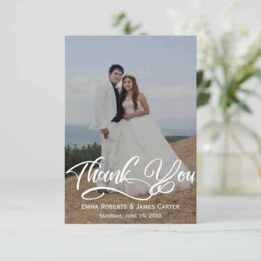 Greenery Simple Script Wedding Thank You Card Bedankkaart (Staand voorkant)