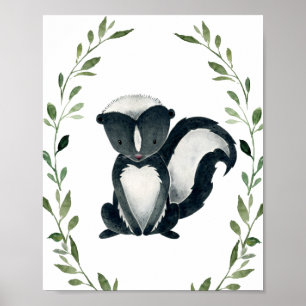 Greenery Skunk Woodland Animals Nursery Wall Art Poster
