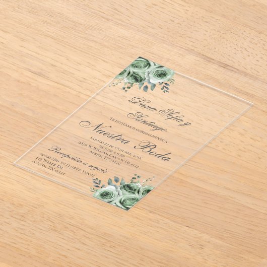 Greenery Spaanse bruiloft acryl uitnodiging (Laagn)