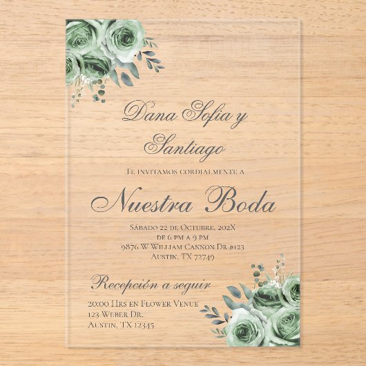 Greenery Spaanse bruiloft acryl uitnodiging (Voorkant)