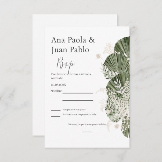 Greenery Spaanse bruiloft RSVP kaart (Voorkant / Achterkant)