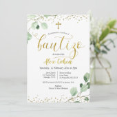 Greenery Spanish Boy Bautizo Invitacion Invitation Kaart (Staand voorkant)