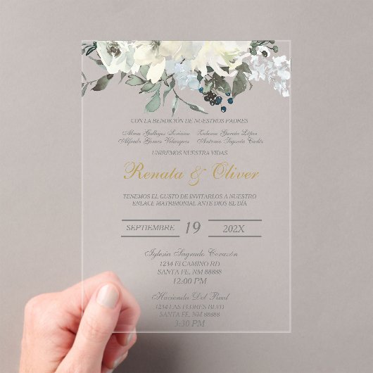 Greenery Spanish Wedding Invitation Acryl Uitnodigingen (Insitu (Draagbaar))