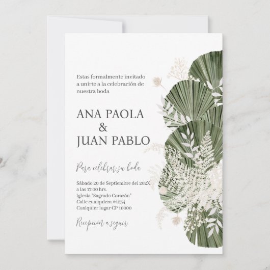 Greenery Spanish Wedding Invitation Kaart (Voorkant)