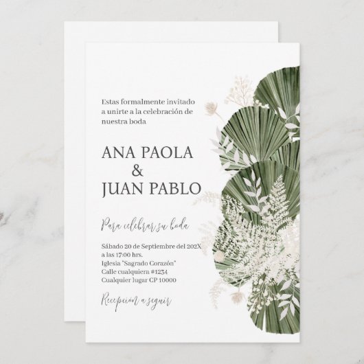 Greenery Spanish Wedding Invitation Kaart (Voorkant / Achterkant)