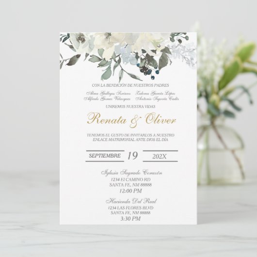 Greenery Spanish Wedding Invitation Kaart (Staand voorkant)