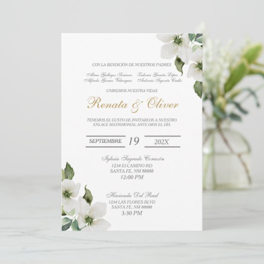 Greenery Spanish Wedding Invitation Kaart (Staand voorkant)