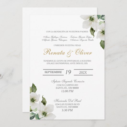 Greenery Spanish Wedding Invitation Kaart (Voorkant / Achterkant)