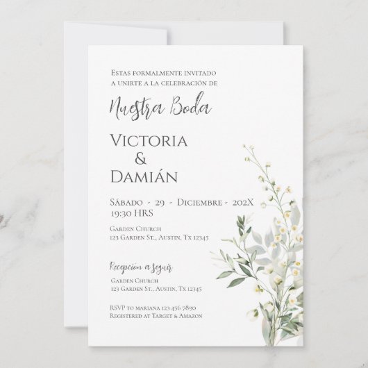 Greenery Spanish Wedding Invitation Kaart (Voorkant)