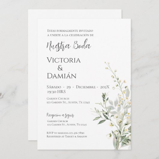 Greenery Spanish Wedding Invitation Kaart (Voorkant / Achterkant)
