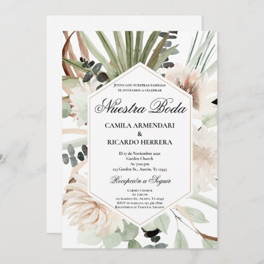 Greenery Spanish Wedding Invitation Kaart (Voorkant / Achterkant)
