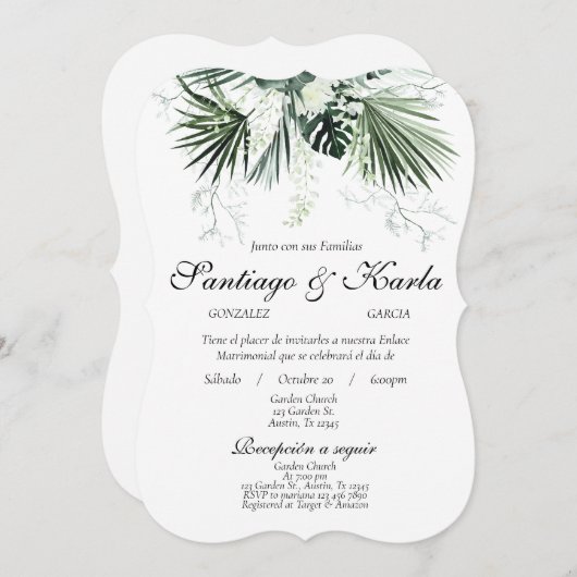 Greenery Spanish Wedding-uitnodiging Kaart (Voorkant / Achterkant)