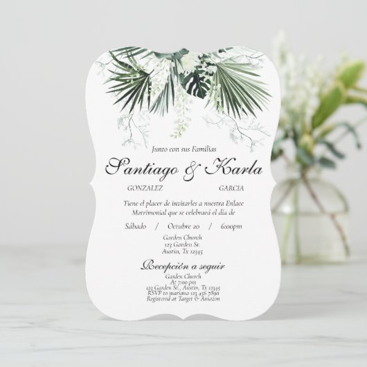 Greenery Spanish Wedding-uitnodiging Kaart (Staand voorkant)