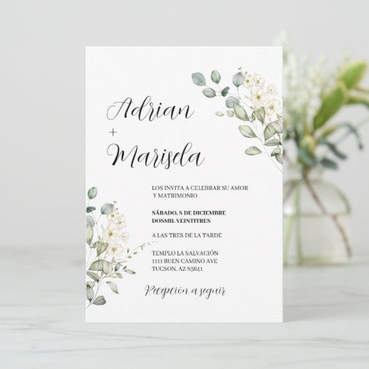 Greenery Spanish Wedding-uitnodiging Kaart (Staand voorkant)