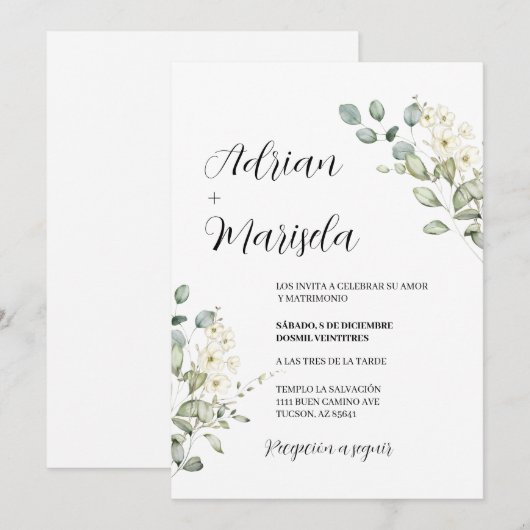 Greenery Spanish Wedding-uitnodiging Kaart (Voorkant / Achterkant)