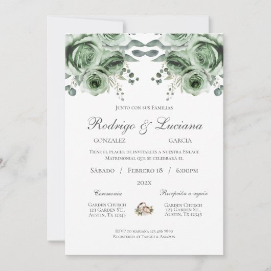 Greenery Spanish Wedding-uitnodiging Kaart (Voorkant)