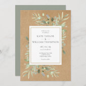 Greenery Spring leveert Rustic Kraft Wedding Kaart (Voorkant / Achterkant)