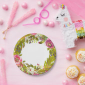 Greenery Spring Pink Floral Flowers Wedding Papieren Bordje (Feest)