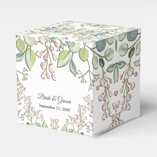 Greenery Spring Pink Flowers Favor Box Bedankdoosjes (Voorkant Zijde)